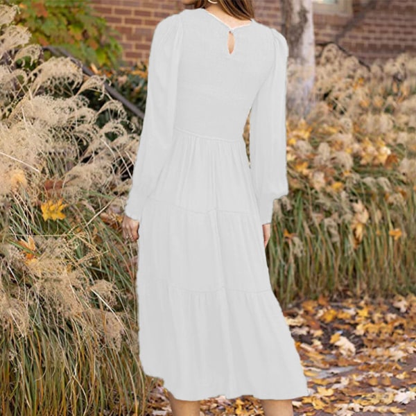 Kvinnors veckade ryggknapp Maxiklänningar Loose A Line Dress Swing White L