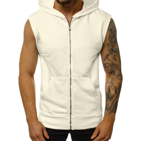 Ärmlösa huvtröjor för herr Kappa Hooded Tank Tops Väst Dragkedja White,XXL