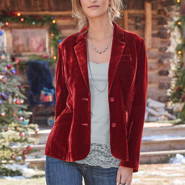 Kvinder langærmet outwear ensfarvet jakke Red XL