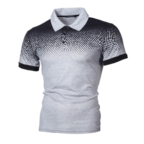Slim Fit kortärmad pikétröja för män Färgmatchande T-shirts Light Grey Black,M