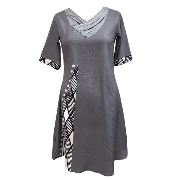 Kvinnor Print Maxiklänningar Halvärm lång klänning Grey L
