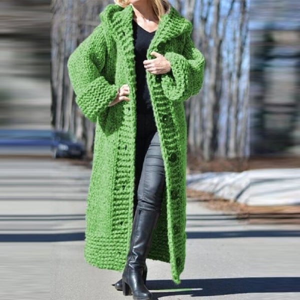 Kvinnor Enfärgade Huvtröjor Cardigans Chunky Knit Stickade Tröjor Grön 2XL