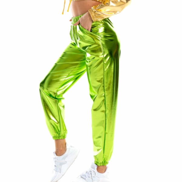 Kvinder High Waist Bukser Metallic Loungewear Shin Bukser Green S