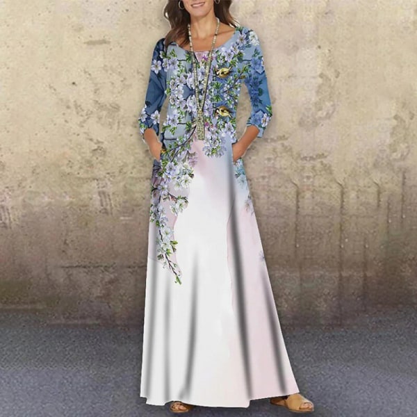 Dame abstrakt trykt fuld længde kjole med blomsterprint Maxi Element-H L