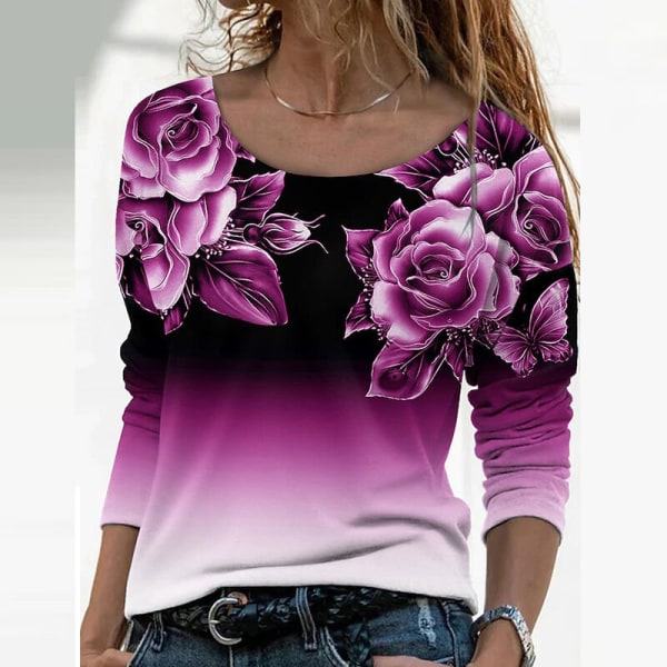 Naisten pitkähihaiset topit Gradient-paita Rose Red 3XL