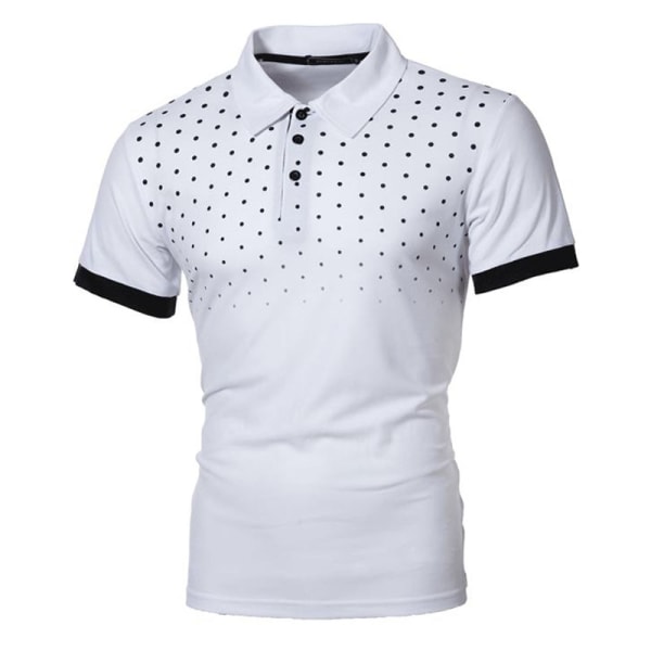 Herre Polka Dots T-shirt Button Shirts Lapel Neck kortærmet Vit 3XL