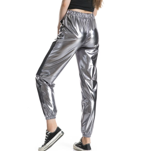 Kvinder High Waist Bukser Metallic Loungewear Shin Bukser Gray 2XL