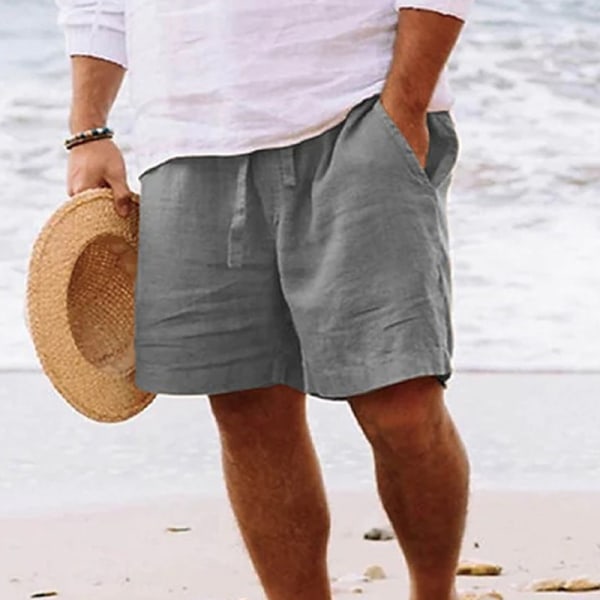 Herre almindelige strandshorts Sommerkorte bukser Bomuld Linned Casual Light Gray 3XL
