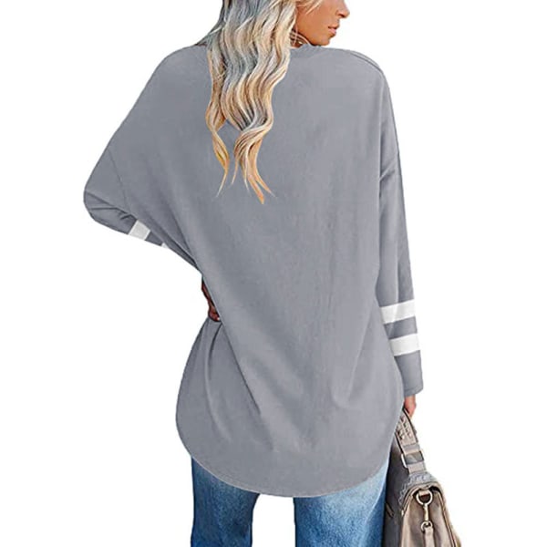 Langærmet T-shirt til kvinder, farveblok-T-shirt Light Grey M