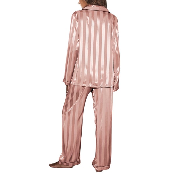 Dame skjorte og bukser Loungewear Stribet Button Down Nattøj Rosa S