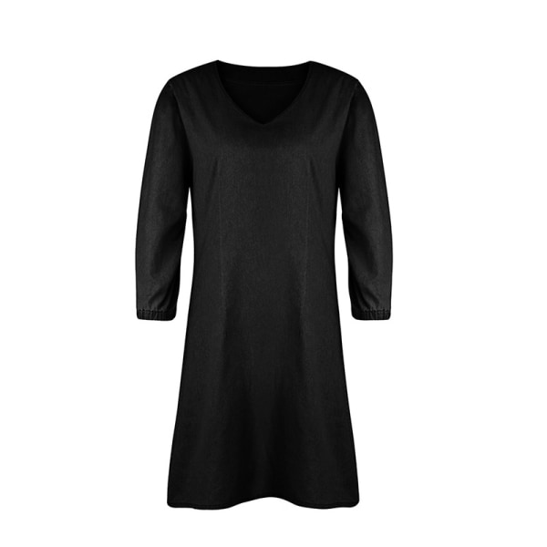 Naisten yksivärinen V-kaula-aukkoinen casual farkkumekko, casual Black,M