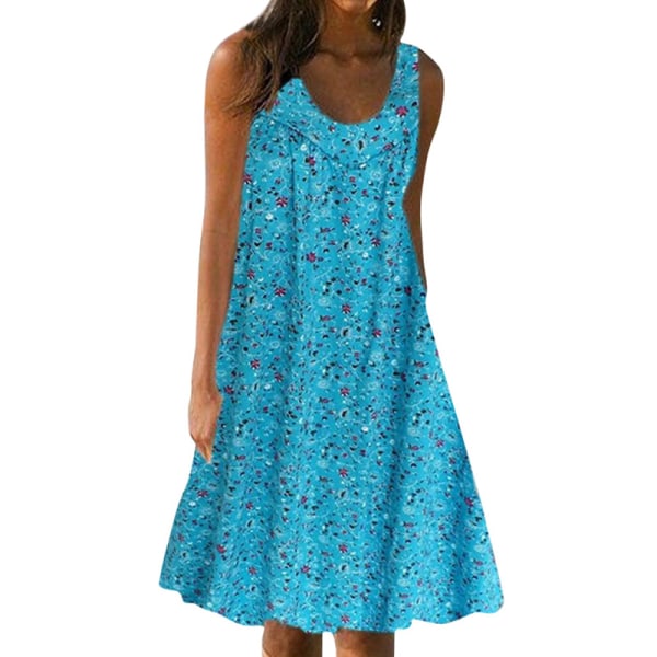 Kvinnor ärmlösa korta miniklänningar Printed väst kjol sommar Lake Blue 4XL