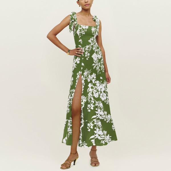 Dame Lang kjole Summer Beach Sundress Square Neck Slipkjoler Green XL fc45  | Green | Polyester | Fyndiq