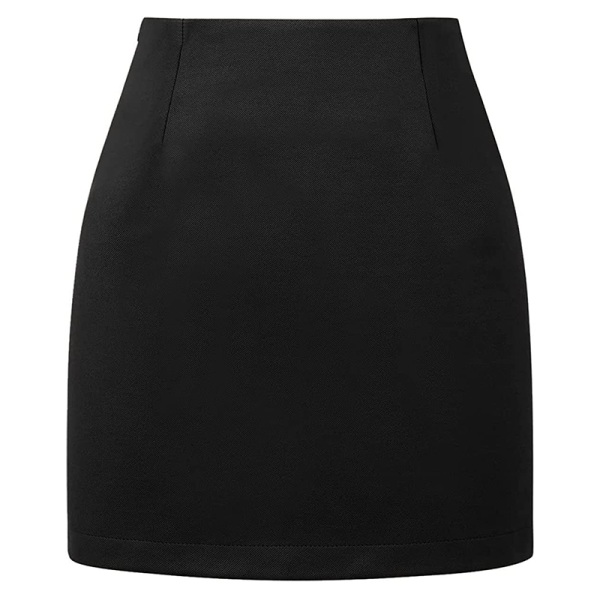 Kvinder højtalje plaid lynlås mini nederdel Asymmetri A-line nederdele Svart 2XL