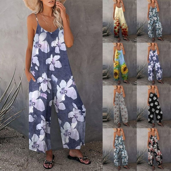 Damer med blommönster Jumpsuits Print Långa byxor #5 S