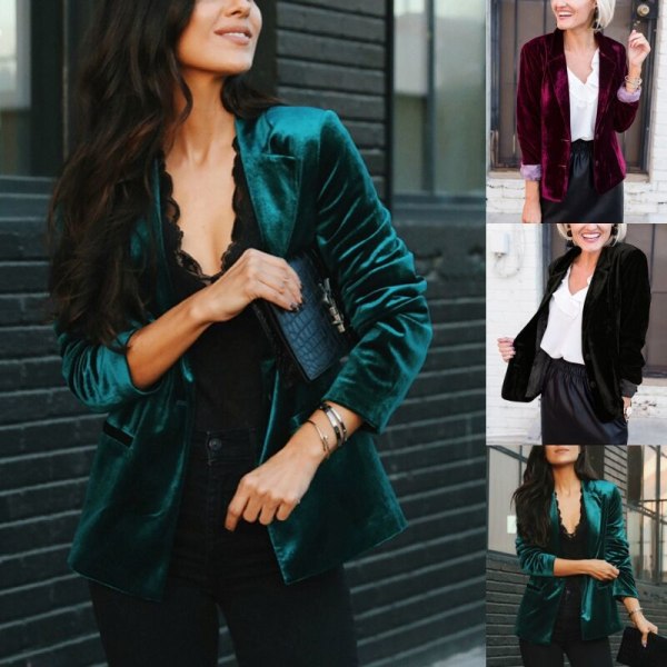 Kvinder ensfarvet revers business jakker enkeltradet overtøj Vinröd M