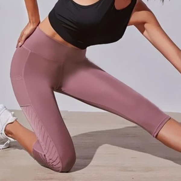Yogabyxor med hög midja för kvinnor Sports Cropped byxor med fickor Bönpasta M