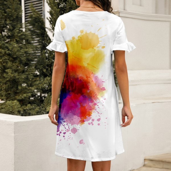 Dam Tunika T Shirt Klänning Swing Korta Mini Klänningar Watercolor Splash XL