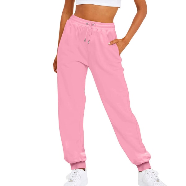 Kvinder ensfarvede bukser lige ben med lommer joggingbukser Pink XL