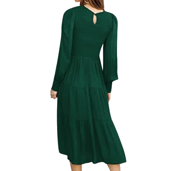 Kvinder plisseret ryg knap Maxikjoler Loose A Line Dress Swing Blackish Green S