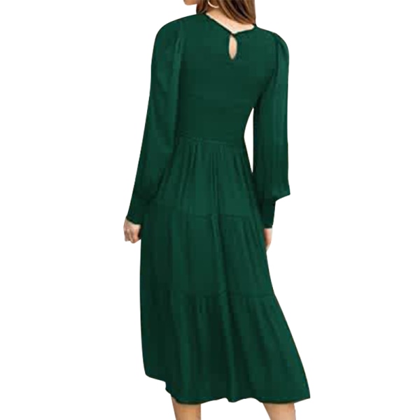 Kvinnors veckade ryggknapp Maxiklänningar Loose A Line Dress Swing Blackish Green L