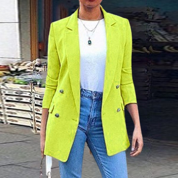Naisten pitkähihainen bleiseritakki takki käännekaulus keskipitkä Yellow XL