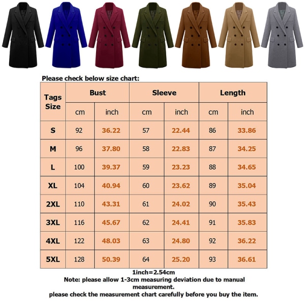 Kvinder dobbeltradet lang trenchcoat turn-down krave cardigan Grön armé 2XL