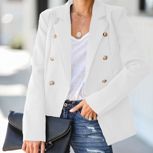 Dam dubbelknäppt kavaj kostymjacka Lapel Slim Fit Coat White S 530c | White  | 100% Polyester | Fyndiq