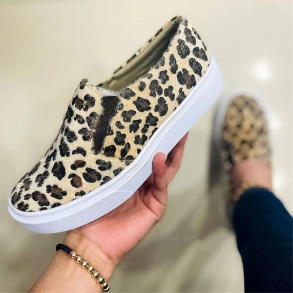 Kvinnor Slip On Walking Shoes Platta Casual Sneakers Leopard Print 40