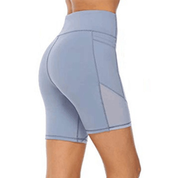 Yogashorts med hög midja för kvinnor Skinny Workout Sidopåse Light blue,M