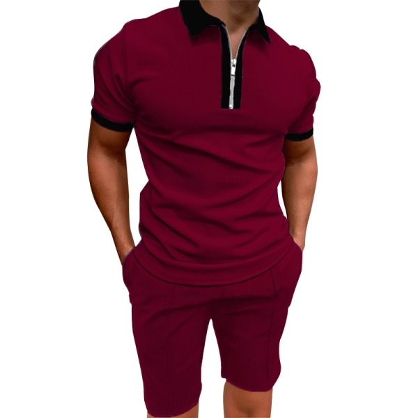 Herr 2 st Loungewear Skjorta Träningsoverall Wine Red L