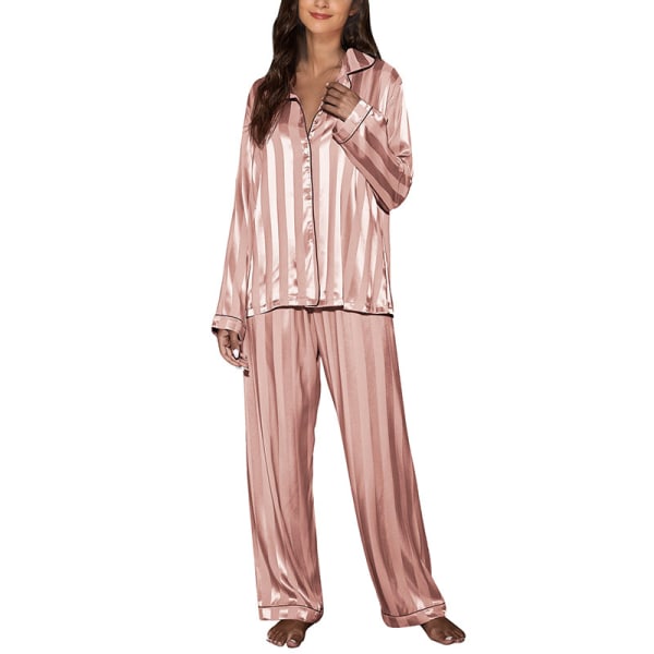 Dame skjorte og bukser Loungewear Stribet Button Down Nattøj Rosa S