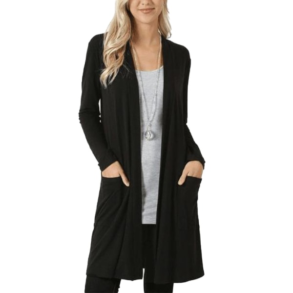 Dame plus size strikket cardigan jakke langærmet top Black 5XL