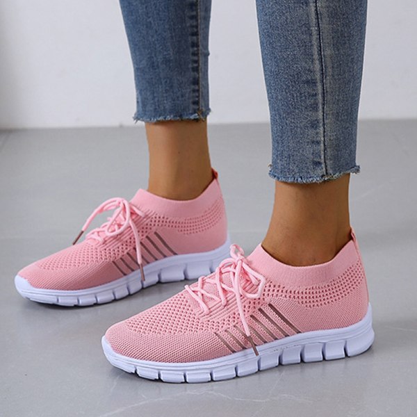 Dam Mesh Sneakers Athletic Lättvikts andas Casual Shoes Pink,41