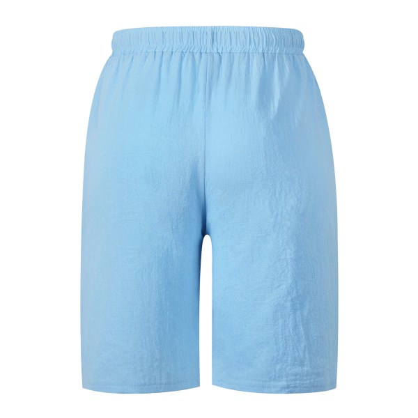 Herre almindelige strandshorts Sommerkorte bukser Bomuld Linned Casual Light Blue 4XL