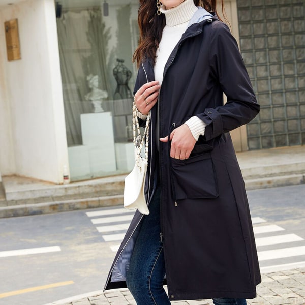 Langærmet frakke til kvinder, vandtæt overtøj Black XL