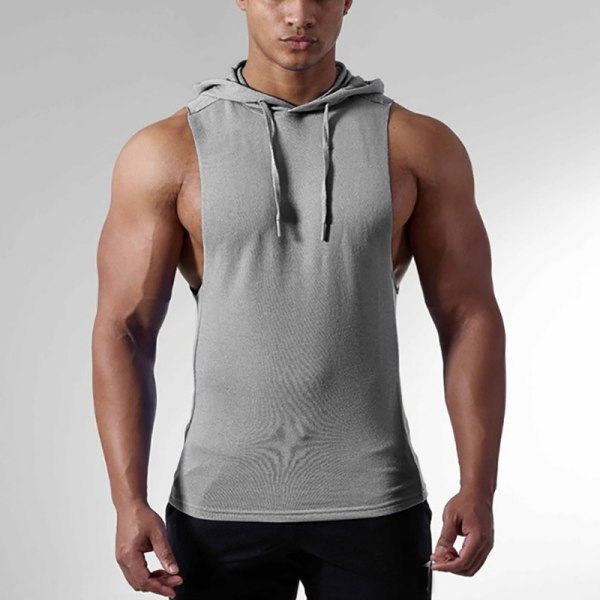 Herre hættevest Tanktops Bodybuilding T-shirt Ærmeløs Gym Gray,XXL