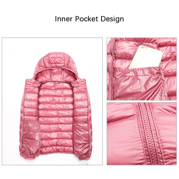 Dam ultralätt dunjacka kappa jacka slim fit varm jacka Pink,3XL