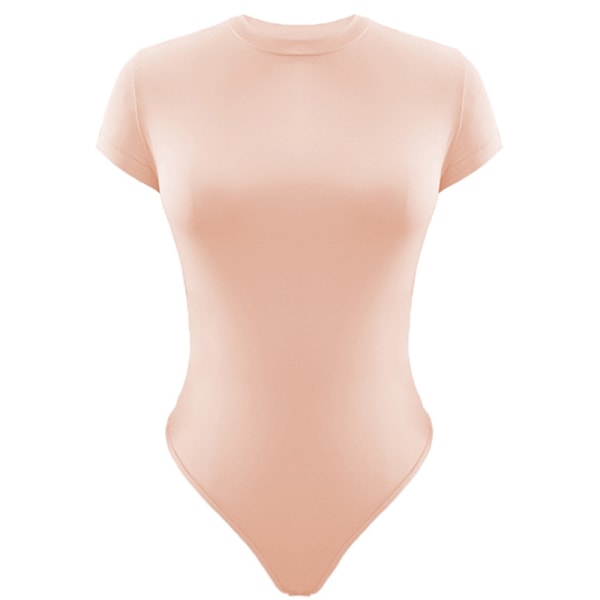 Kvinnor Enfärgad Jumpsuit Crew Neck T-shirt Bodysuit Pink L