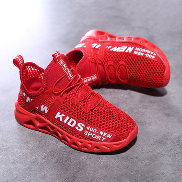 Piger drenge børn gå sneakers træning afslappede sko Red,26