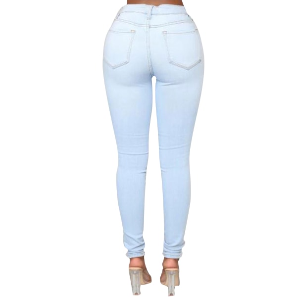 Dame Jeggings Jeans Pencil Bukser Højtaljet Skinny Fit Buks Light Blue,3XL