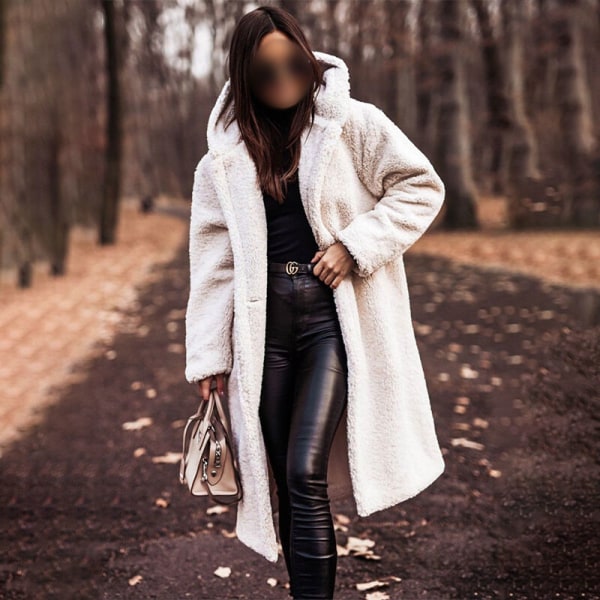 Dame ensfarvet med lommer overfrakker åben front afslappet frakke Beige XL