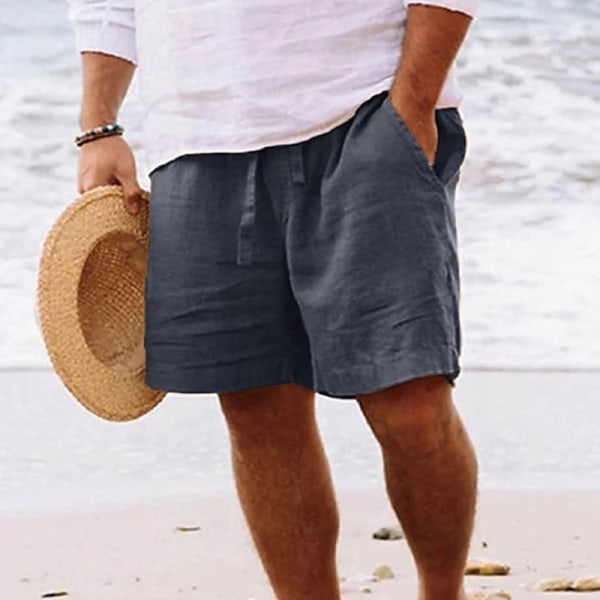 Herre almindelige strandshorts Sommerkorte bukser Bomuld Linned Casual Dark Gray 4XL