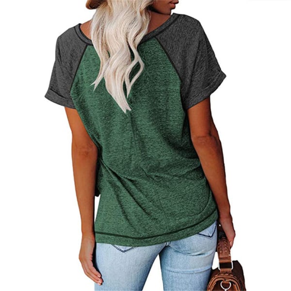 Naisten Summer Colorblock V-kaula-aukoinen lyhythihainen T-paita Green,M