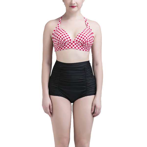 Kvinnors hög midja Bikini Set Baddräkt Sexig Halter Beachwear Black #2,3XL