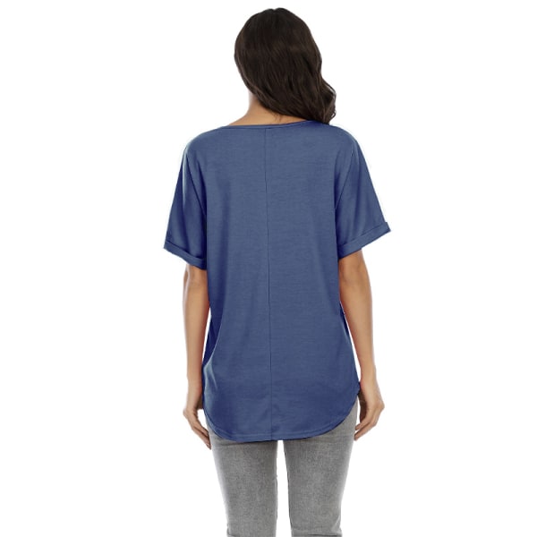 Printed rundhalsade tröja Top kortärmad T-shirt Blue,XXL
