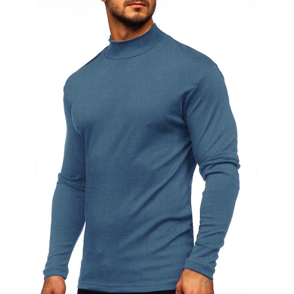 Mænd højkrave Toppe Casual T-shirt Bluse Pullover Sweatshirt Blue L