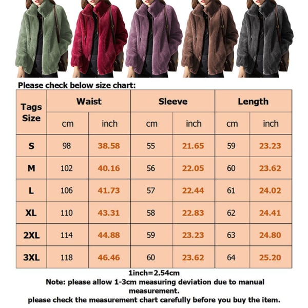 Dam Långärmad Enfärgad Full Zip Coat Fuzzy Fleecejacka Brown S