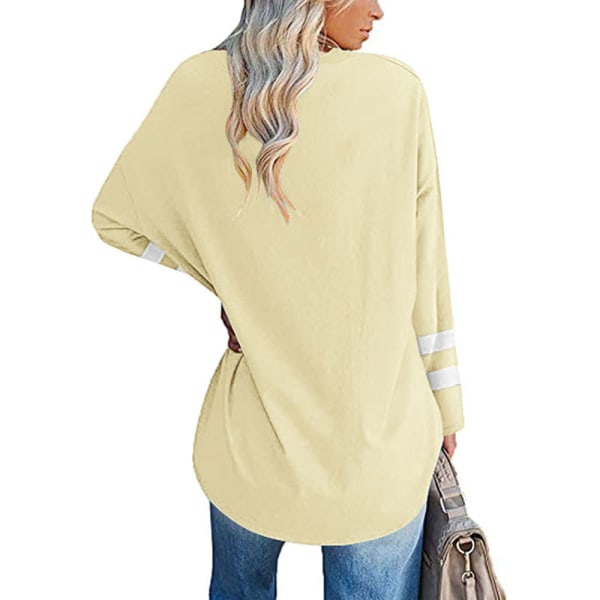 Langærmet T-shirt til kvinder, farveblok-T-shirt Pale Yellow L