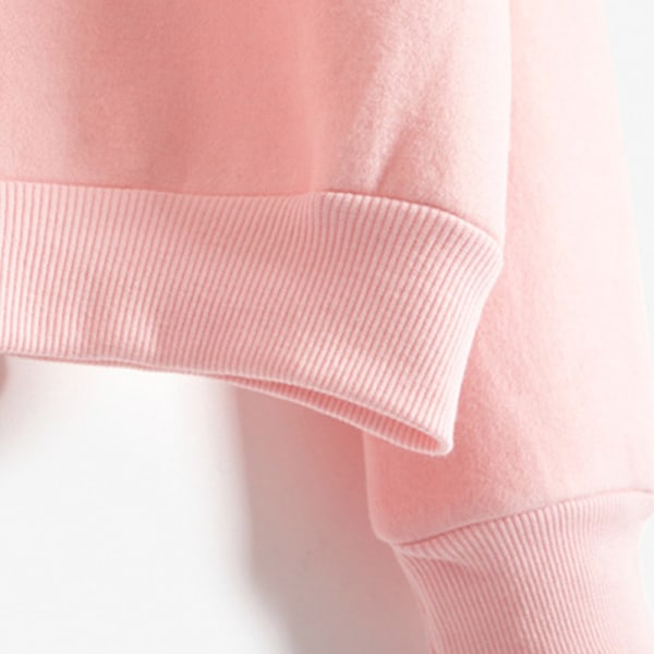 Dam långärmad enfärgad tröja Ribbed Thicken Plush Pullover Rosa L